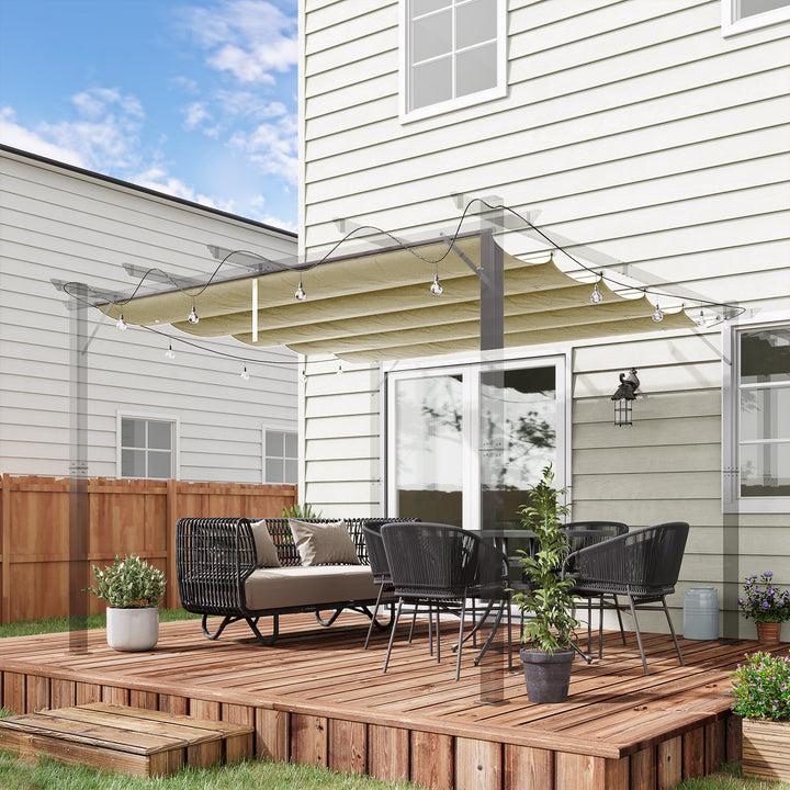 Outsunny Retractable Pergola Shade Cover, Replacement Canopy Fabric for 3 x 3 (m) Pergola, Gazebo Retractable Roof, Beige