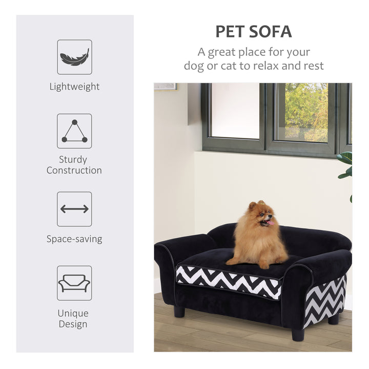 PawHut Pet Sofa for XS-S Dogs, Cat Couch with Soft Cushion, Washable Cover, Detachable Legs, Wooden Frame, Black | Aosom UK