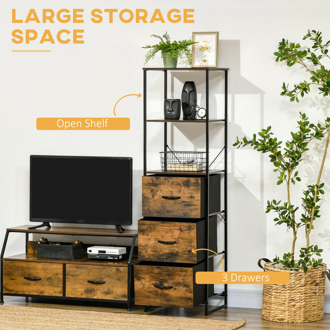 MCL Industrial Storage Cabinet with 2 Open Shelves and 3 Foldable Fabric Drawers, Multifunctional Bookshelf in Living Room, Study, Bedroom, Rustic Brown