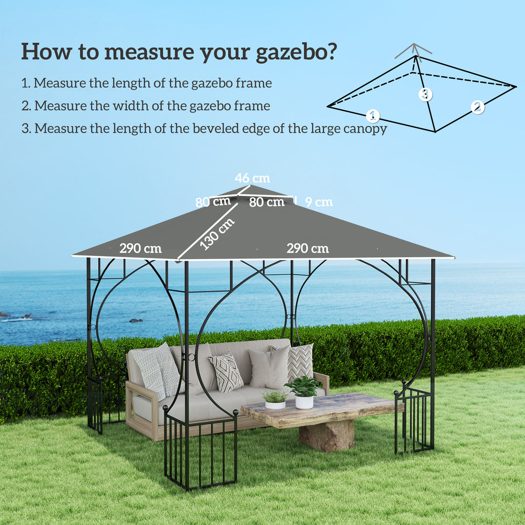 3x3(m) Replacement Gazebo Canopy, Double Tier Roof Top for Garden, Patio, Outdoor, Grey (TOP ONLY)
