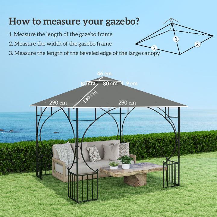 3x3(m) Replacement Gazebo Canopy, Double Tier Roof Top for Garden, Patio, Outdoor, Grey (TOP ONLY)