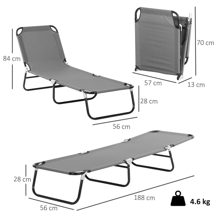 MCL Foldable Sun Lounger with 5-Position Adjustable Backrest, Outdoor Portable Recliner Chaise Lounge Chair with Breathable Mesh Fabric, Grey