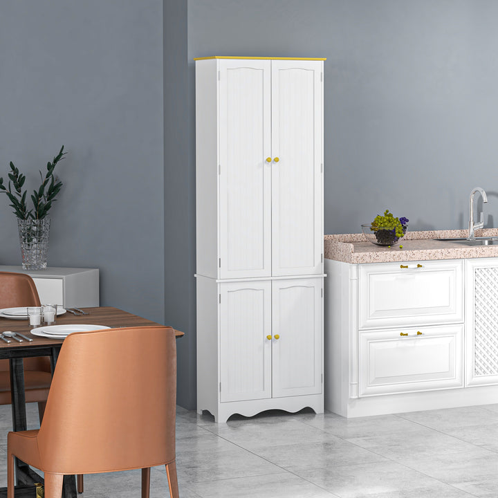 Freestanding 4-Door Kitchen Cupboard, Storage Cabinet Organizer with 4 Shelves, White