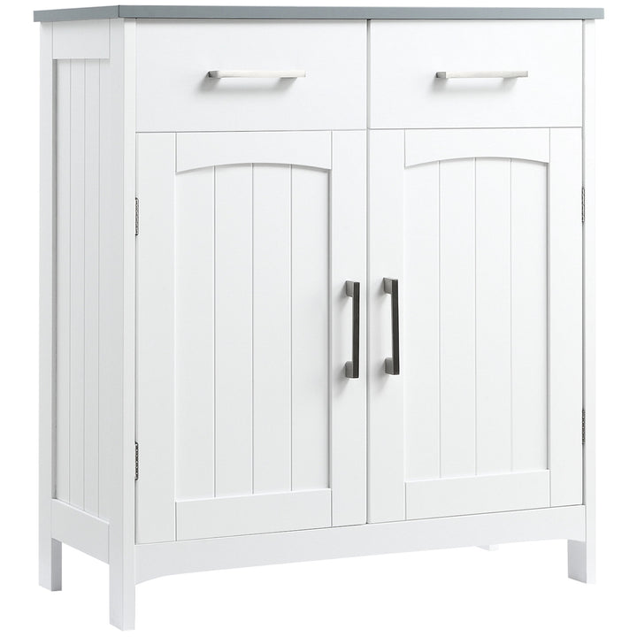 Kleankin Bathroom Floor Cabinet, Freestanding Wooden Free Standing Storage Cupboard with 2 Drawers, Double Doors, Adjustable Shelf, White