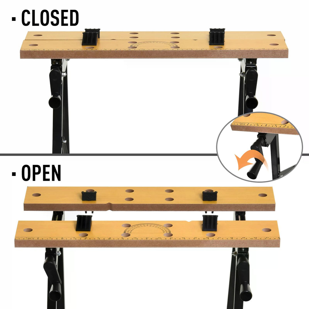 DURHAND Workbench 4-in-1, Sawhorse Folding Clamp Table with 4 Adjustable Clamping Pegs for DIY Projects, Home Garage, Black | Aosom UK