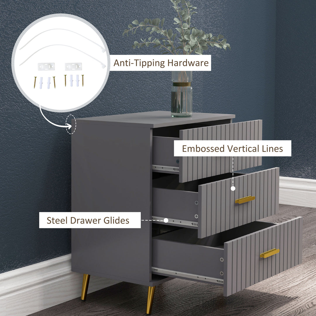 HOMCOM Bedroom Chest of Drawers, Modern 3-Drawer Dresser, Storage Drawer Unit with Aluminium Legs, Dark Grey | Aosom UK