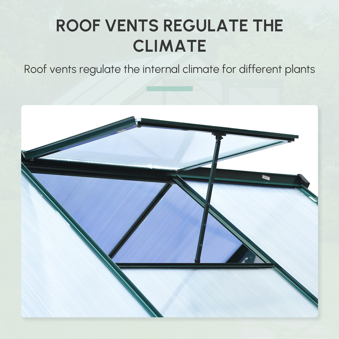 MCL 6 x 6ft Polycarbonate Greenhouse, Large Walk-In Green House with Slide Door and Window, Garden Plants Grow House with Aluminium Frame and Foundation, Dark Green