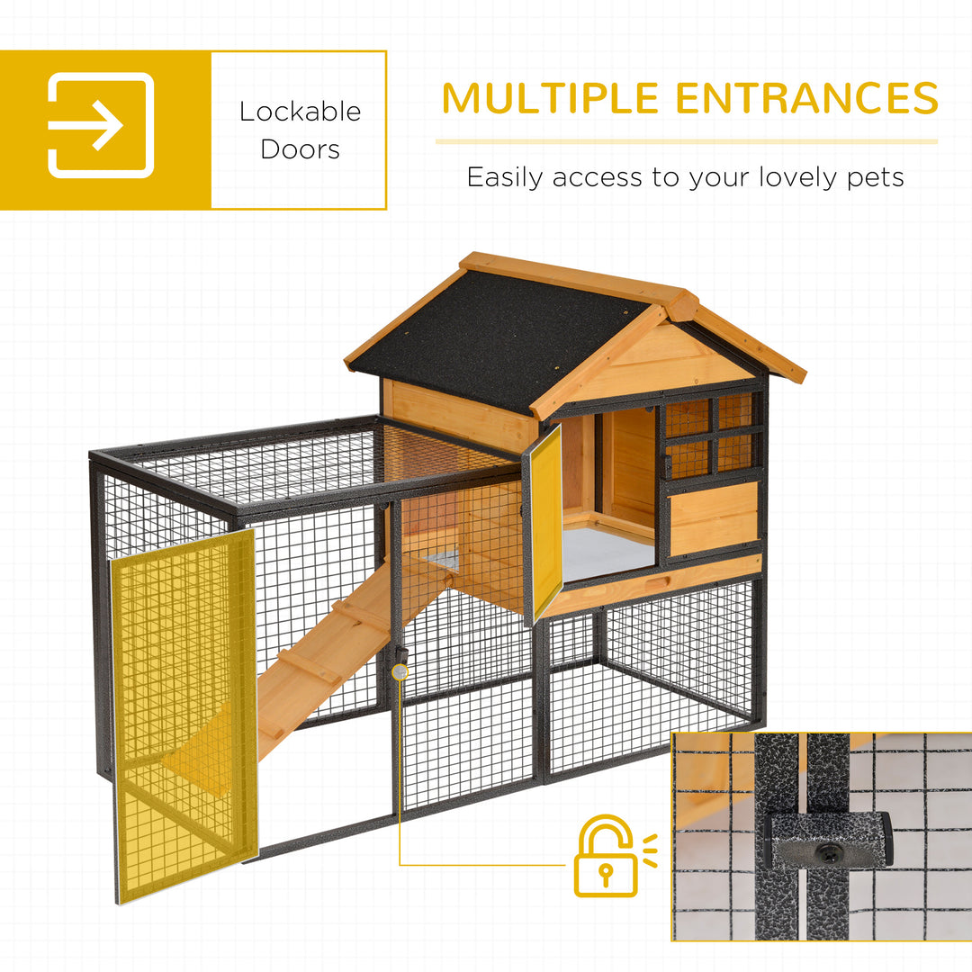 Rabbit Hutch Guinea Pig Hutch Wood-metal Elevated Guinea Pig House Pet Bunny Cage for Outdoor 122 x 63 x 92cm Light Yellow