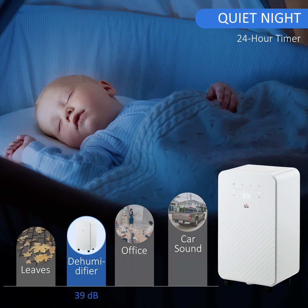 2000mL Portable Dehumidifier with Air Purifier, 24H Timer, 5 Modes, 12L/Day, for Home Laundry, White