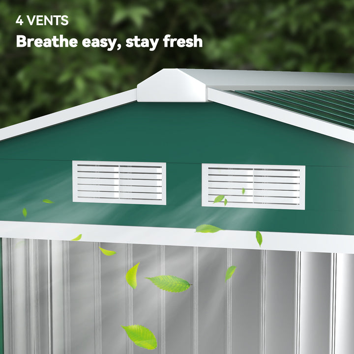 7 x 4ft Metal Garden Shed, Outdoor Storage Tool House with Ventilation Slots, Foundation Kit and Lockable Double Doors, Green