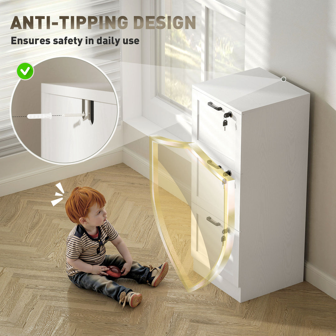 3-Drawer Filing Cabinet with Lock - White