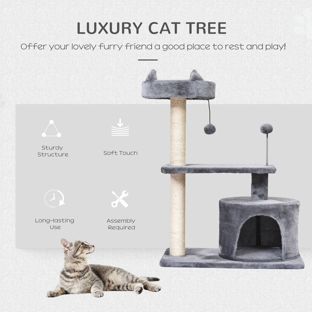 MCL Cat Tree for Indoor Cats with Scratching Post Climbing Tower Kitty Activity Centre Condo Perch Jumping Platforms Grey 60L x 40W x 81H cm