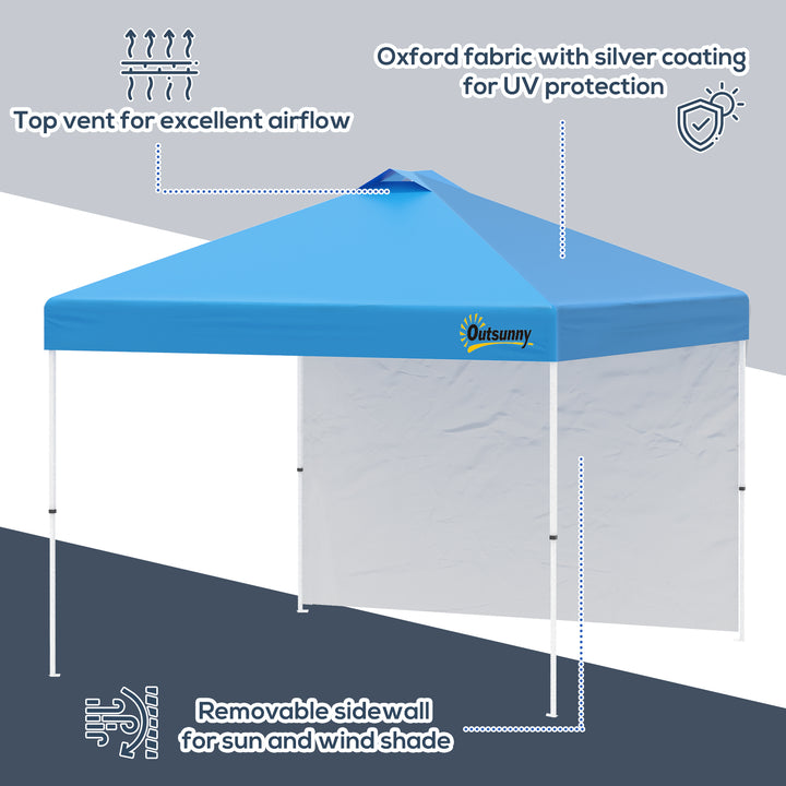 Outsunny 3x3M Pop Up Gazebo Tent with Sidewall, Roller Bag, Adjustable Height, Blue Event Shelter for Garden, Patio