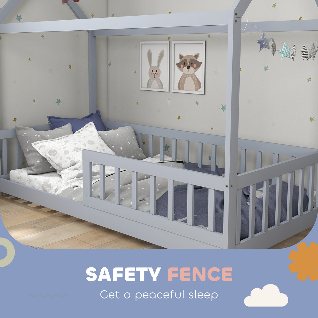 House-Shaped Kids Bed Frame with Guard Rails, Solid Pine Wood Single B