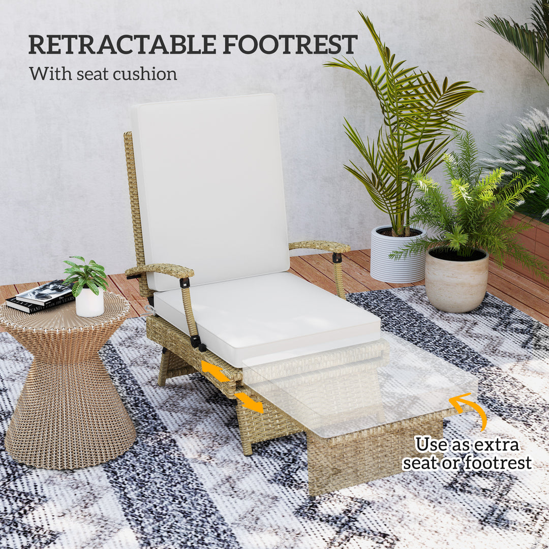 80° Reclining Rattan Lounger - White/Beige