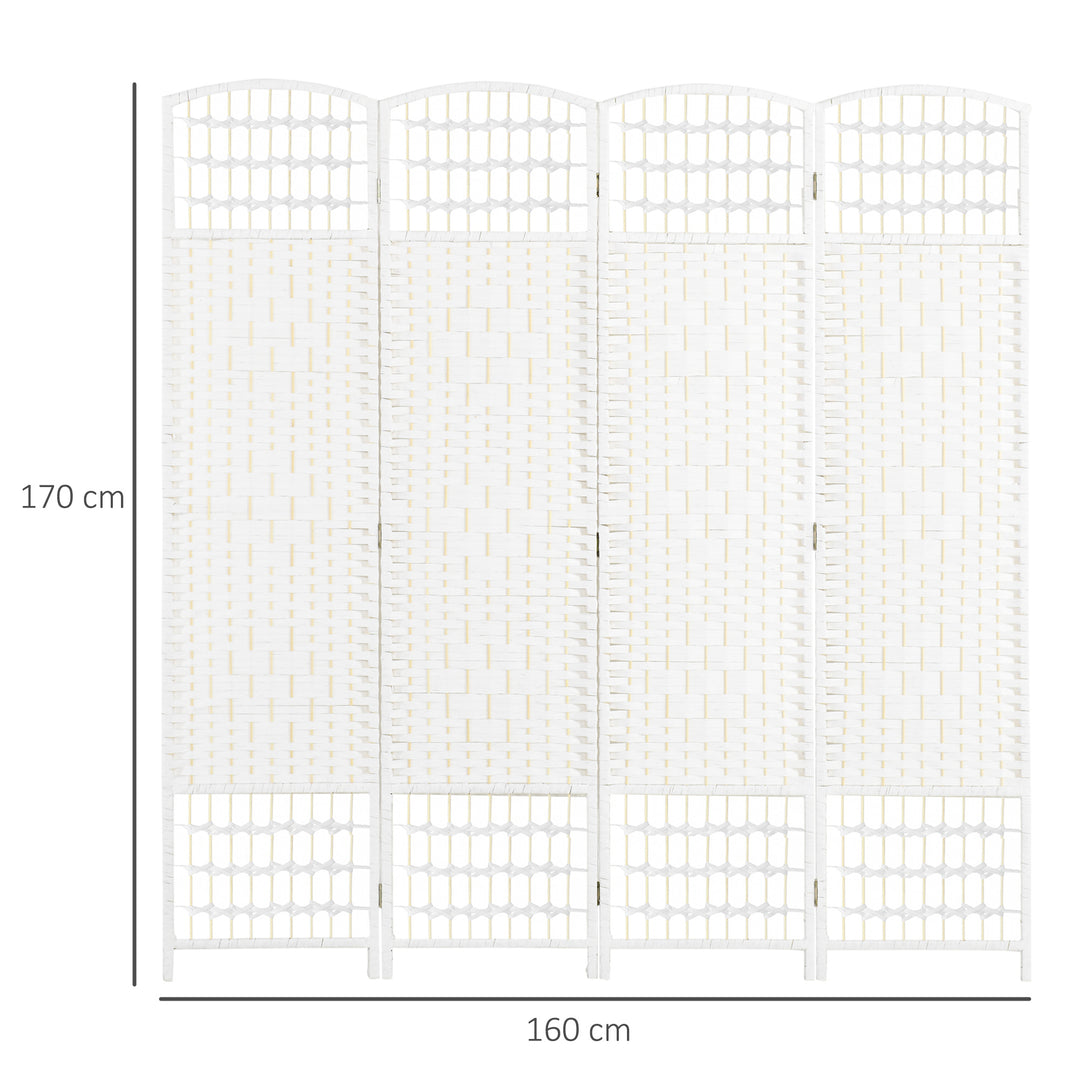 HOMCOM 4 Panel Folding Room Divider, Privacy Screen, Freestanding Paravent Partition Separator for Living Room, Bedroom and Office, 160 x 170cm, White