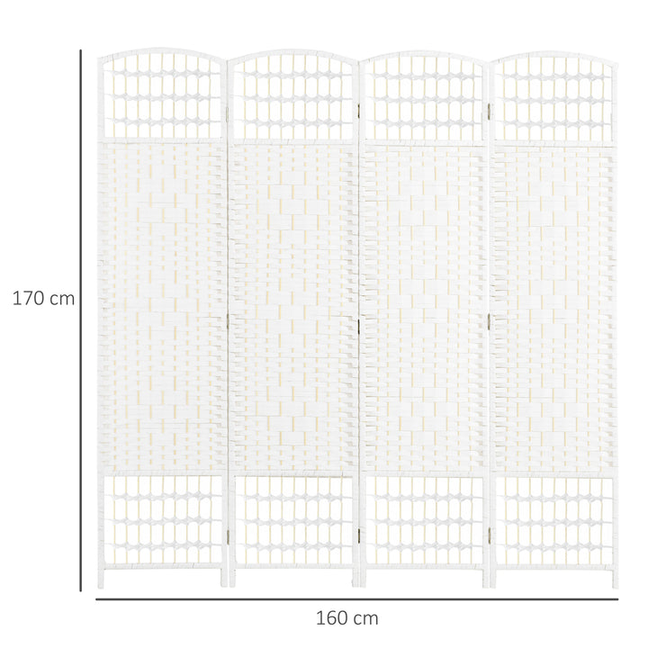 HOMCOM 4 Panel Folding Room Divider, Privacy Screen, Freestanding Paravent Partition Separator for Living Room, Bedroom and Office, 160 x 170cm, White