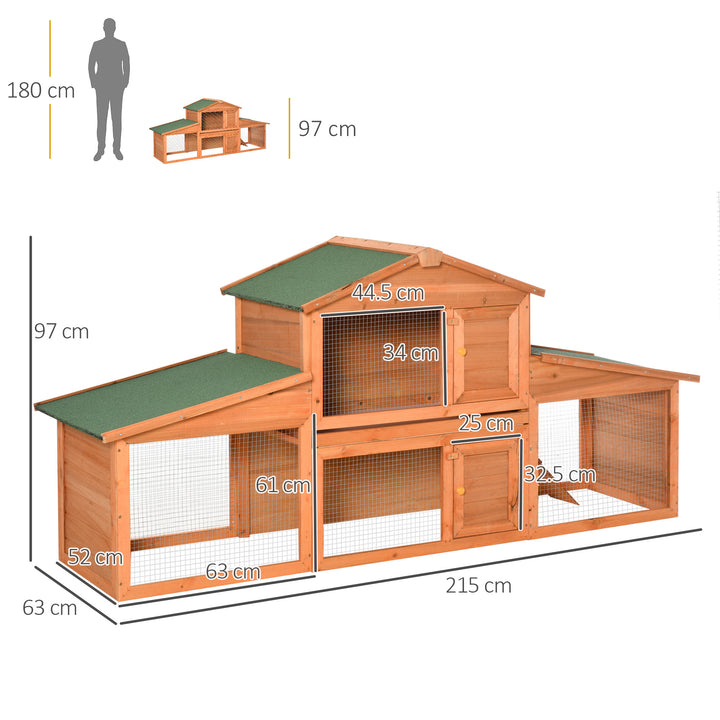 PawHut Small Animal Deluxe XXL Fir Wood 2-Tier Hutch Natural Wood Tone | Aosom UK