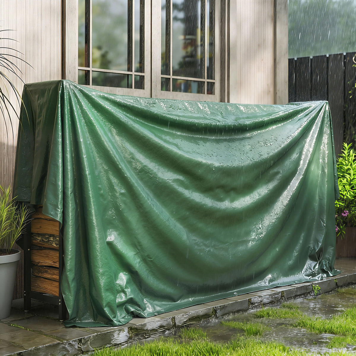 3 x 4m Waterproof Tarpaulin, 90GSM Tear-Resistant PE Tarp with Reinfor