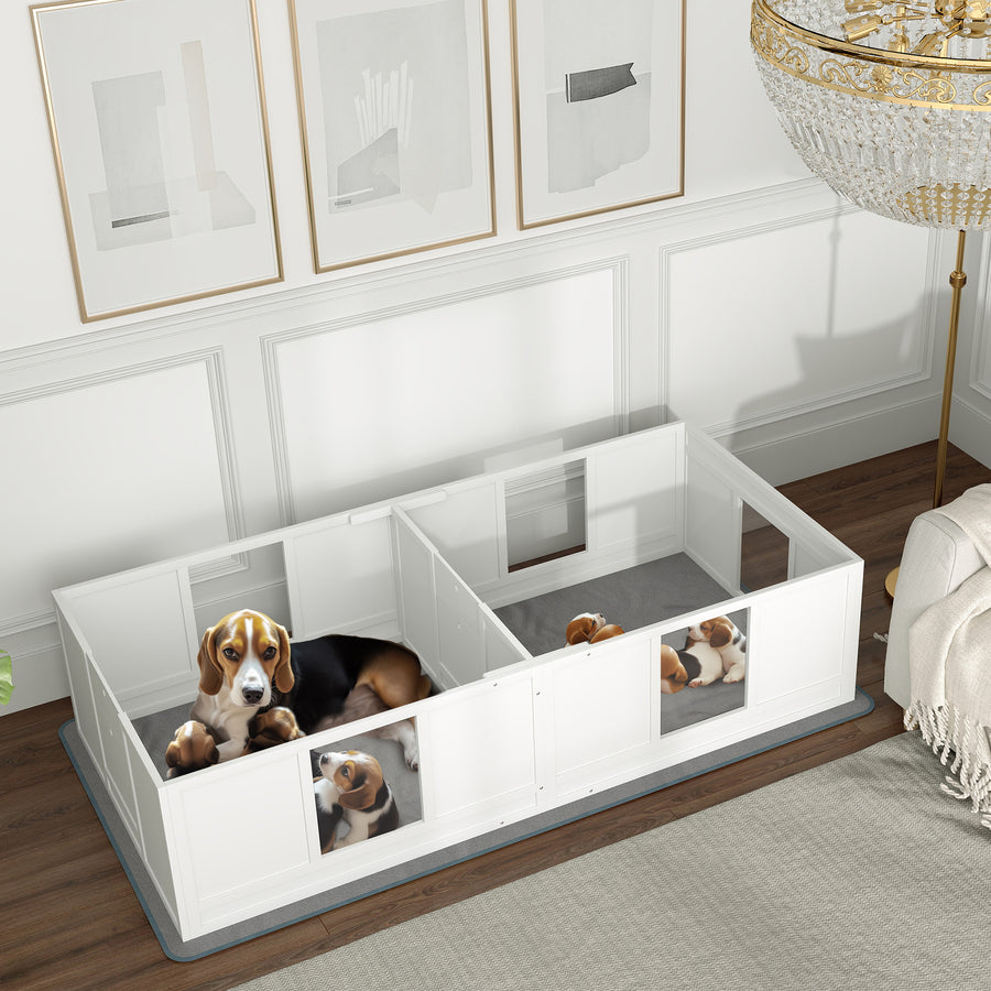 Two Room Design, Whelping Box for Dogs with Whelping Pad, Clear Panels, Adjustable Entrance, for Medium Dogs, 196 x 96cm