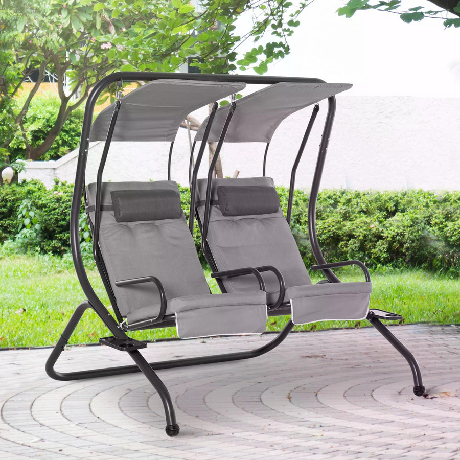 Canopy Swing 2 Separate Relax Chairs w/ Handrails and Removable Canopy Grey