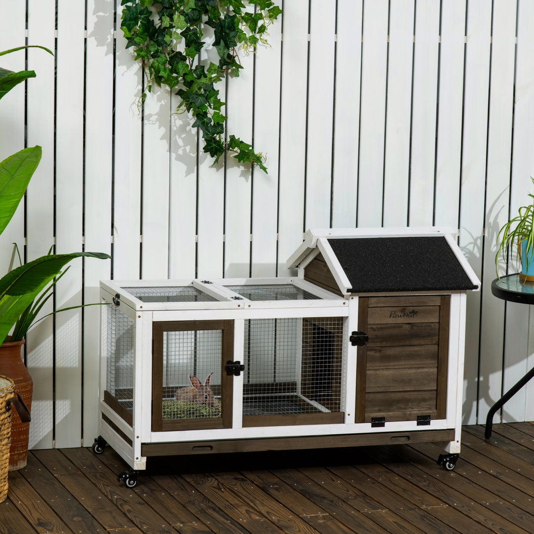 Wooden Rabbit Hutch, Guinea Pig Cage, with Removable Tray, Wheels - Br