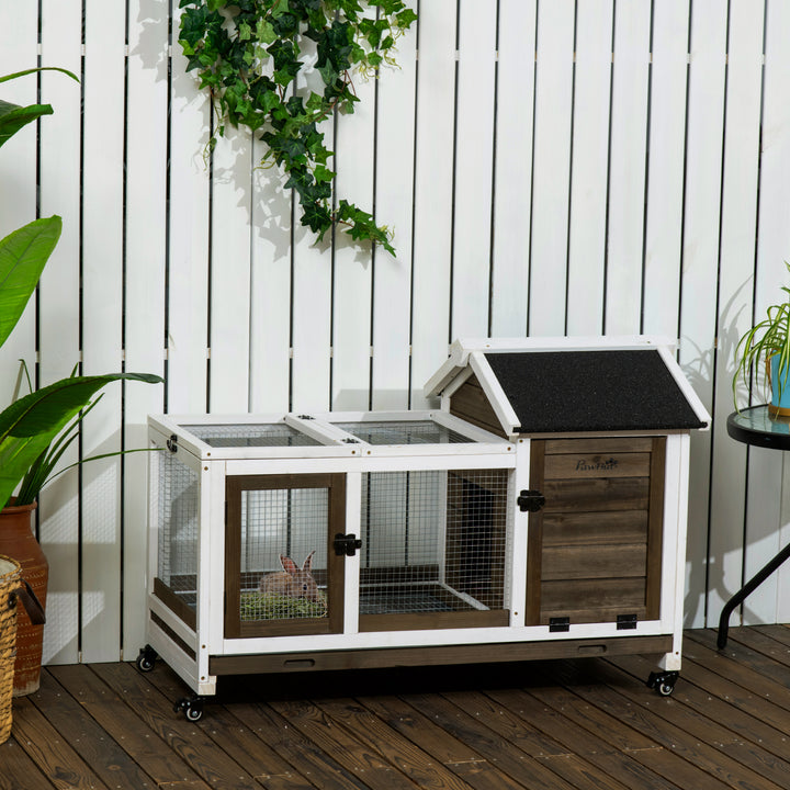 Wooden Rabbit Hutch, Guinea Pig Cage, with Removable Tray, Wheels - Br