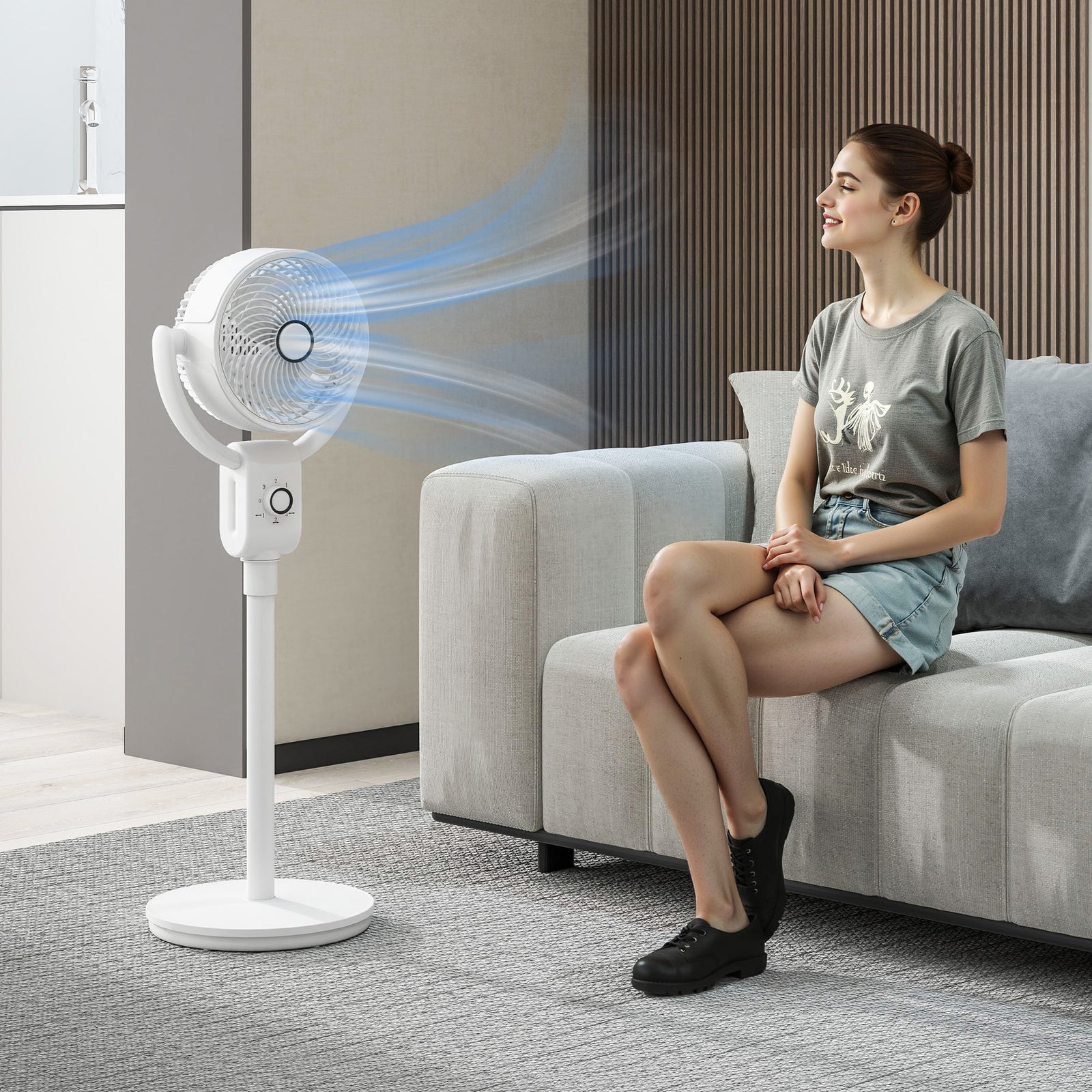 Pedestal Air Circulation Fan with Oscillating, White