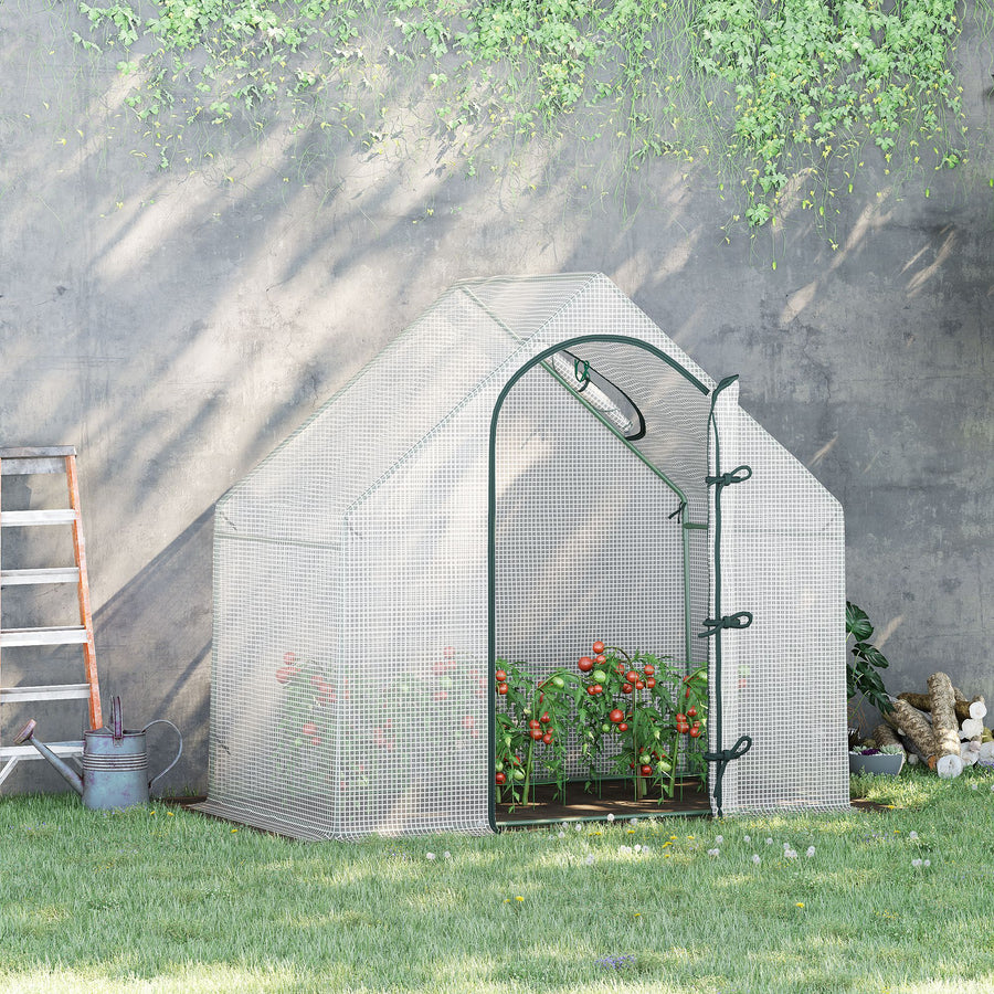 Walk-In Greenhouse with Window Roll-Up Door, Portable Garden Grow House with Steel Frame for Vegetable Plant Herb, 180 x 100 x 168cm, White