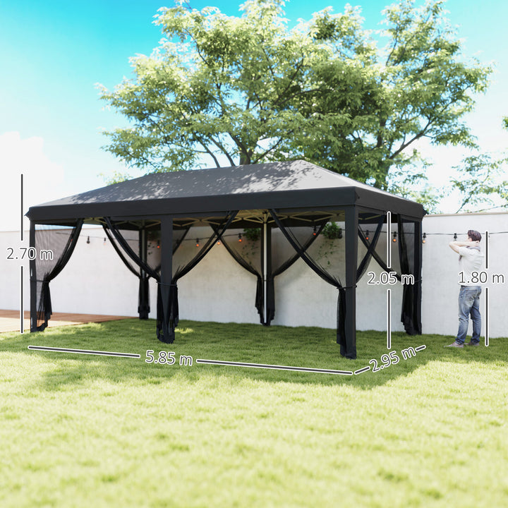 3 x 6m Pop Up Gazebo, Outdoor Canopy Shelter, Marquee Party Wedding Tent with 6 Mesh Walls and Carry Bag, Black