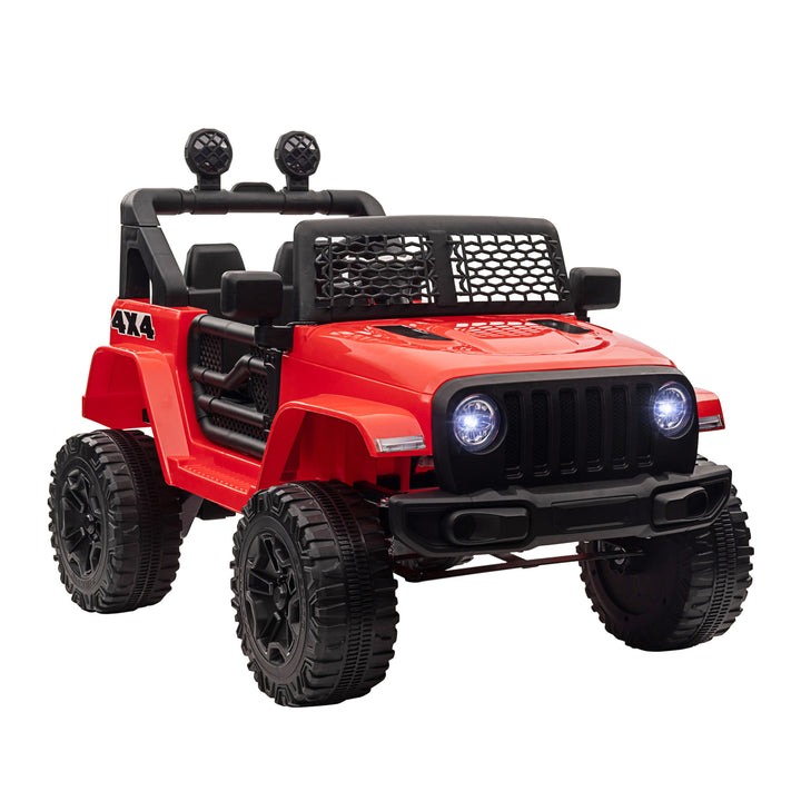 Kids Electric Ride On Car 12V Off Road Toy with Parental Remote Control 2 Motors Horn Lights Suspension Wheels for 3-6 Years Old Red