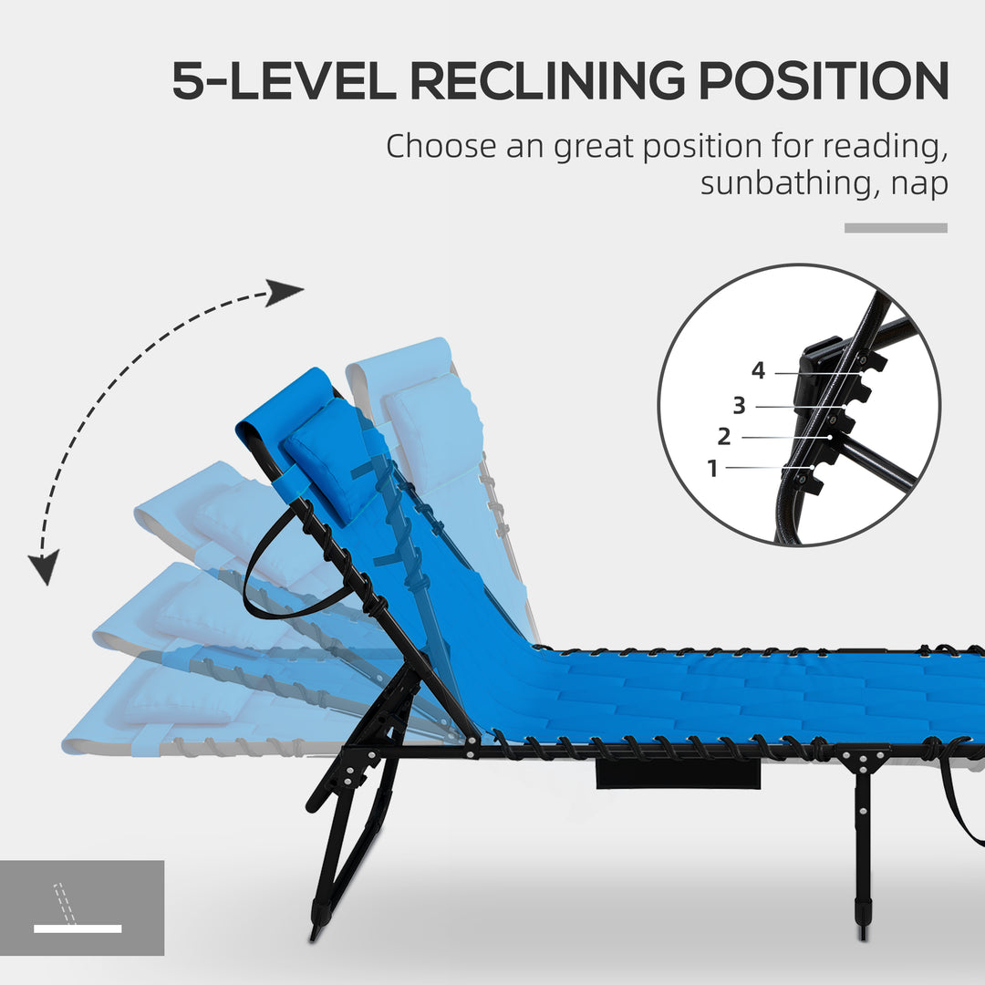 Set of Two Sun Loungers, with Five-Position Reclining Backs - Blue