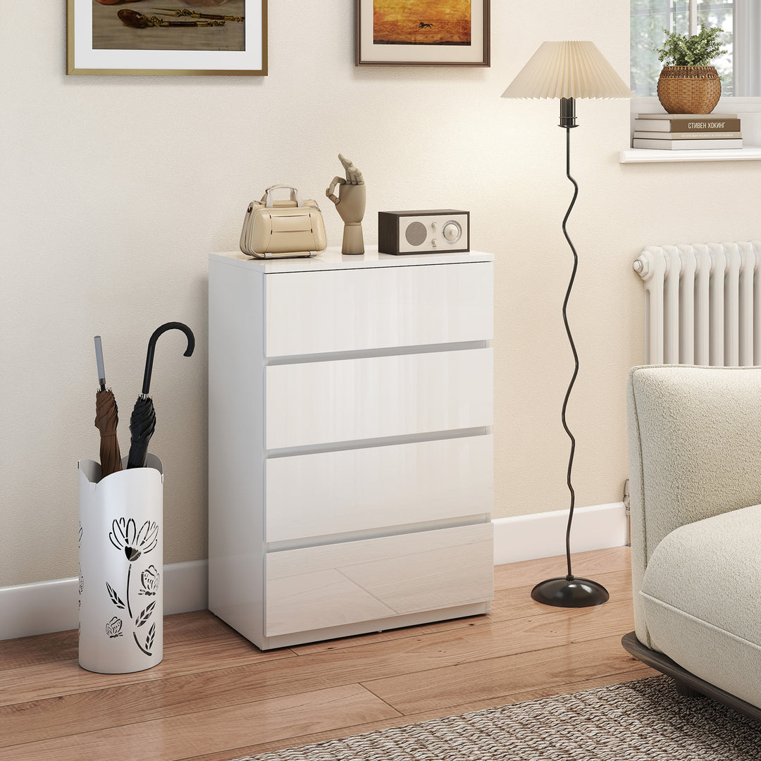 High Gloss Chest of Drawers, 4-Drawer Storage Cabinets, Modern Dresser