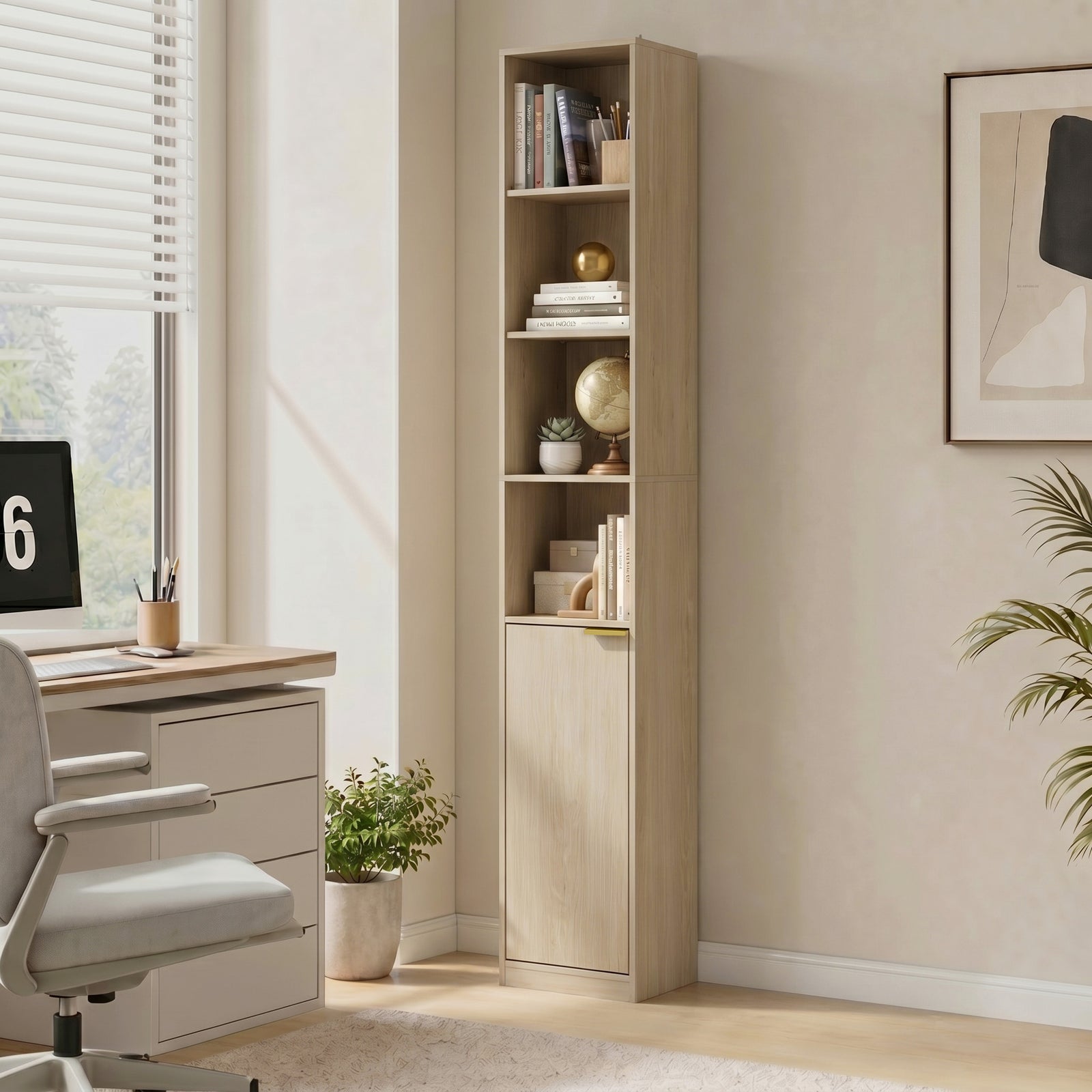 Bookcase Adjustable Shelf Bookshelf Anti-Tip Hardware 6-Tier Storage C