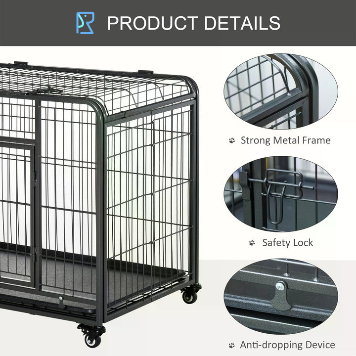 PawHut Folding Heavy-Duty Dog Crate: Double Door Pet Kennel with Removable Tray, Lockable Wheels, 125cm x 76cm x 81cm | Aosom UK