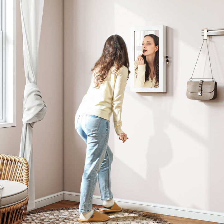 Jewelry Cabinet, Jewelry Storage Cabinet with Mirror, White