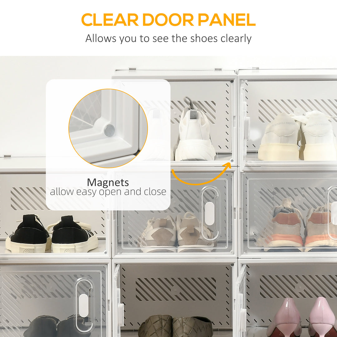 18PCS Clear Shoe Box, Plastic Stackable Shoe Storage Box for UK/EU Size up to 12/46 with Magnetic Door for Women/Men, 28 x 36 x 21 cm