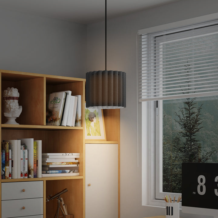 Linen Pendant Light, Modern Wave Ceiling Light Shade, E27 Lampshade for Living Room, Bedroom, Kitchen, Hallway, Black