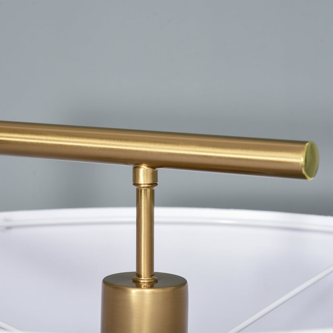 MCL Floor Lamp, Modern Standing Lamp with Linen Lampshade, Round Base for Living Room, Bedroom, Dining Room, 153cm, Gold and White