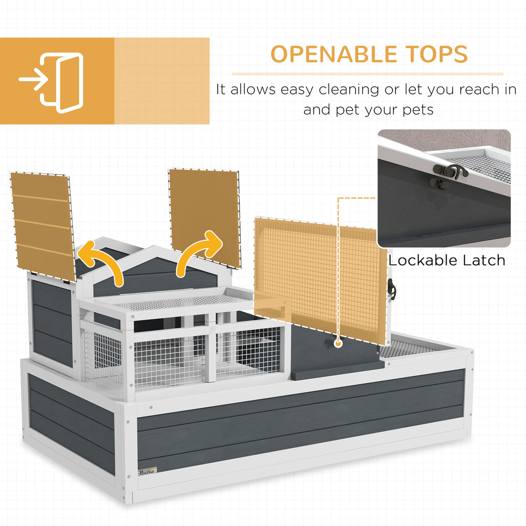 Tortoise House 3-Room with 2 Stories, Ladder, Balcony, Tray, Openable Roof, 59H x 112L x 65Wcm, Grey