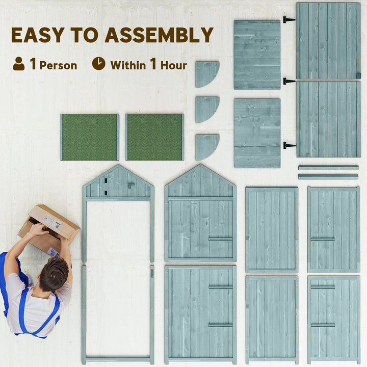 MCL Garden Shed Vertical Utility 3 Shelves Shed Wood Outdoor Garden Tool Storage Unit Storage Cabinet, 77 x 54.2 x 179cm - Blue