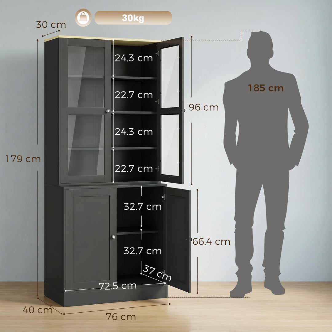 Modern Bookcase Display Storage Unit with Glass Doors Adjustable Shelv