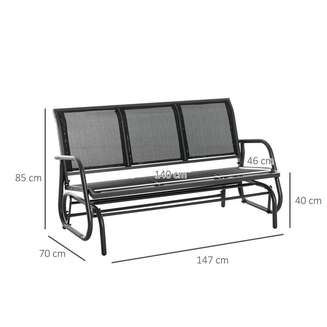 3-Seat Glider Rocking Chair for 3 People Garden Bench Patio Furniture Metal Frame, Black