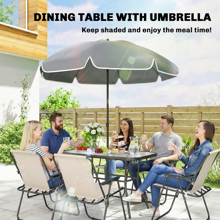 8 Piece Garden Dining Set with Umbrella Garden Furniture Set with 6 Fo