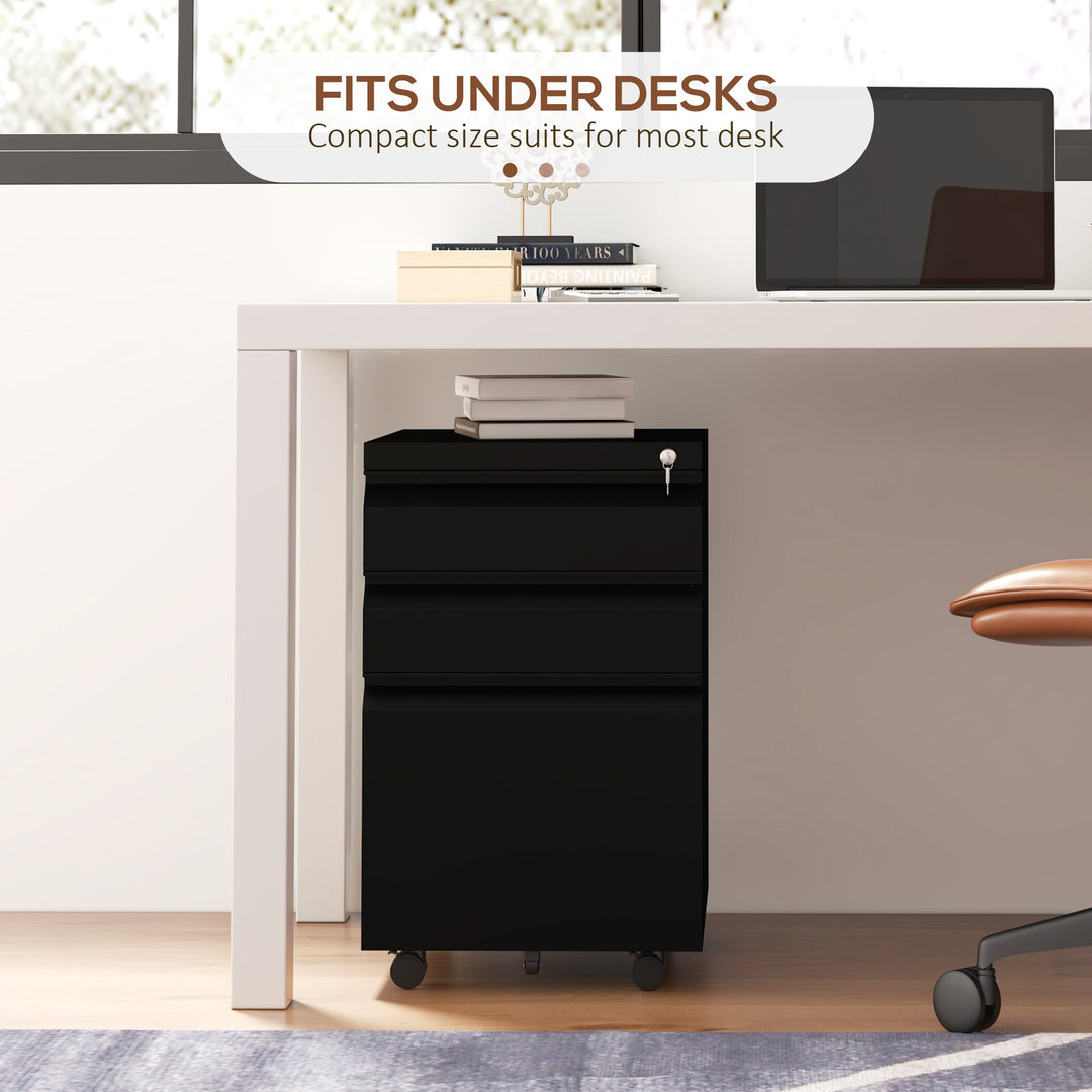 3-Drawer Filing Cabinet with Lock, Mobile Steel File Cabinet for A4, Legal and Letter Size, Under Desk Drawers with Pre-Assembled Body for Home Office, 37 x 43.5 x 60 cm, Black