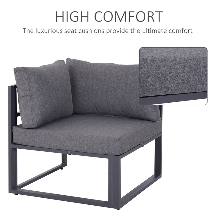 6 PCs Outdoor Indoor Sectional Corner Sofa Set Thick Padded Cushions Aluminium Frame 5 Seaters 1 Coffee Table Grey