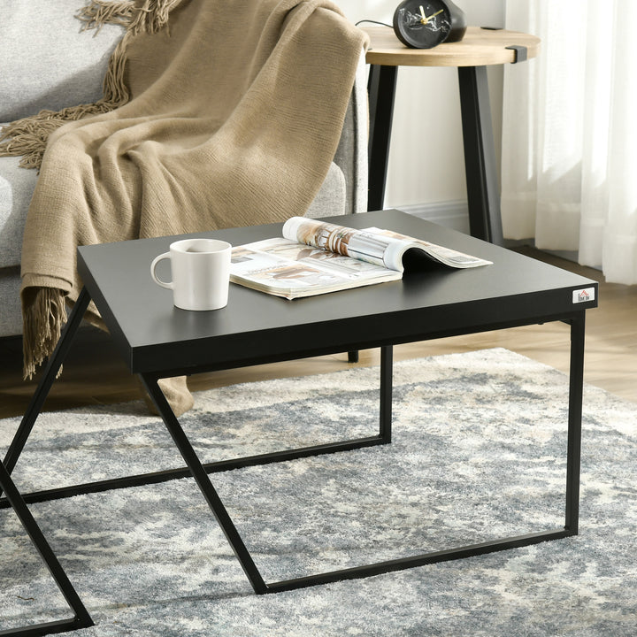 Coffee Table Set of 2, Industrial Nesting Table with Steel Frame and 8cm Thick Tabletop, Sofa Side End Table for Living Room, Rustic Brown