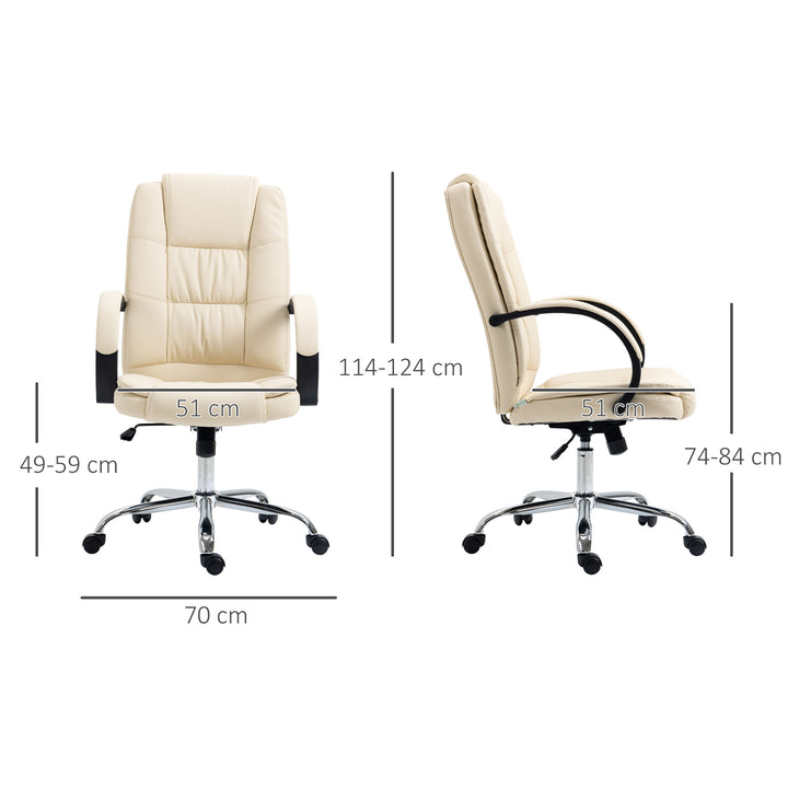 Office Chair, PU Leather Desk Chair with 13cm Soft Padded Seat and Backrest, Swivel Chair with Adjustable Height and Rolling Wheels, Beige