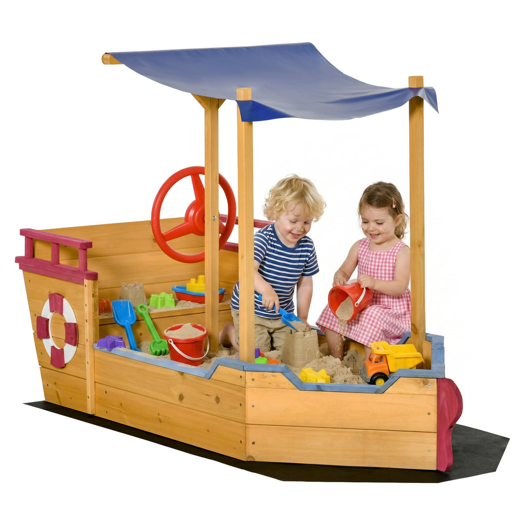 Sand Pit, Kids Wooden Sandbox Pirate Ship, Sandboat Play Station with 