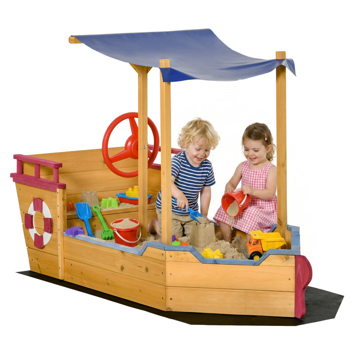 Sand Pit, Kids Wooden Sandbox Pirate Ship, Sandboat Play Station with 